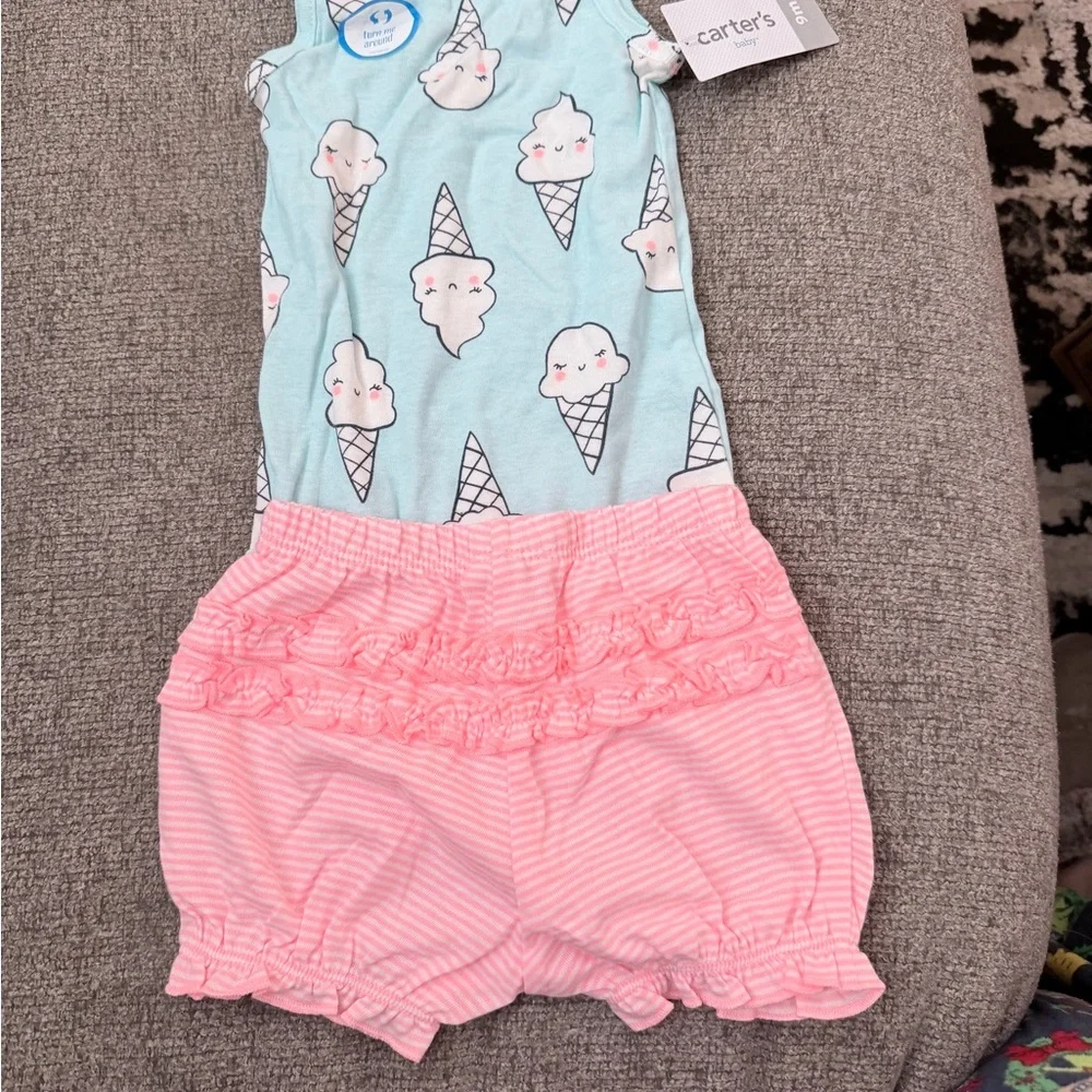 Carter's Ice Cream Print Top with Pink Ruffled Diaper Cover
